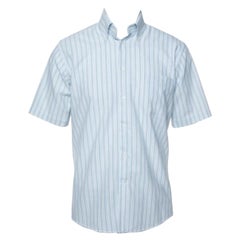 Balmain Tricolor Striped Cotton Short Sleeve Shirt M