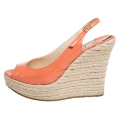 Jimmy Choo Orange Patent Leather Espadrille Wedge Slingback Sandals Size 38.5