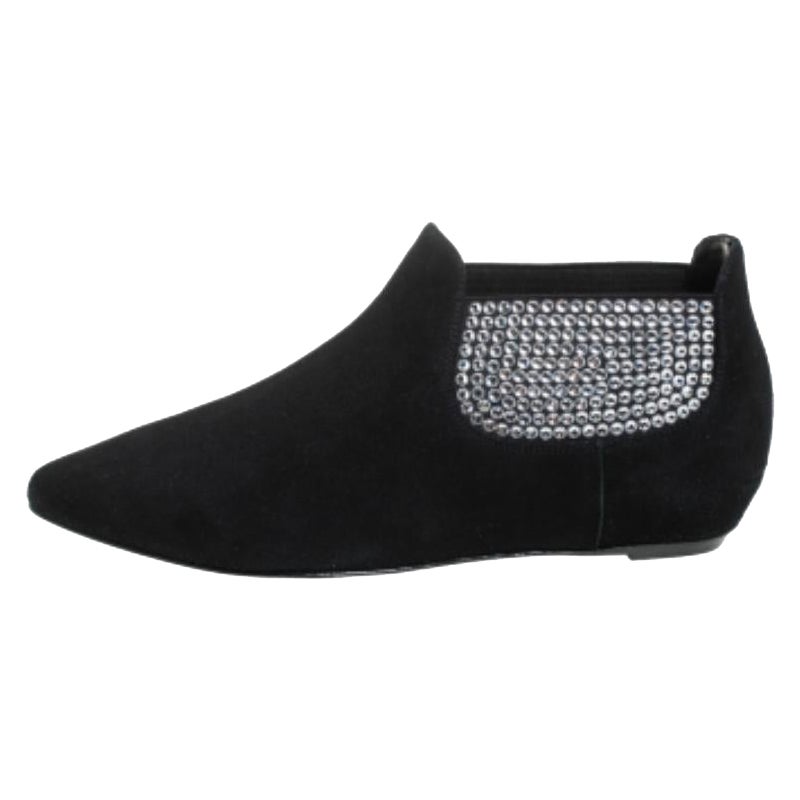 Giuseppe Zanotti Black Suede Embellished Flat Booties Size 36 For Sale