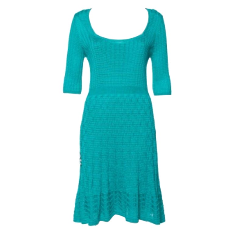 M Missoni Teal Green Knit Scoop Neck Skater Dress L For Sale