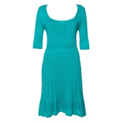 M Missoni Teal Green Knit Scoop Neck Skater Dress L