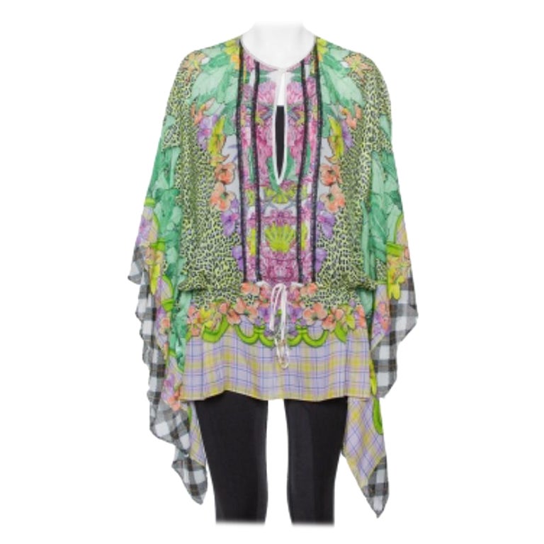Just Cavalli Multicolor Printed Silk Waist Tie Detail Kaftan Tunic M For Sale