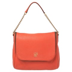 Carolina Herrera Orange Leather Zip Hobo