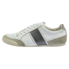 Burberry White/Grey Leather and Suede Lace Up Sneakers Size 42