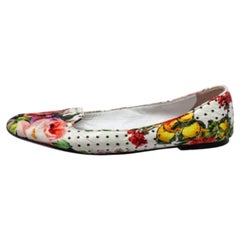 Dolce and Gabbana White Floral Print Fabric Loafers Size 40