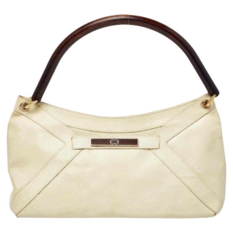 Escada - Sac à bandoulière Baguette en cuir gaufré lézard crème en vente