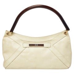 Escada Cream Lizard Embossed Leather Baguette Shoulder Bag