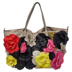 Valentino Grey Leather Floral Applique Tote