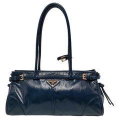 Prada Bonnie Medium Soft Lux Navy Shiny Calfskin Leather Shoulder Bag