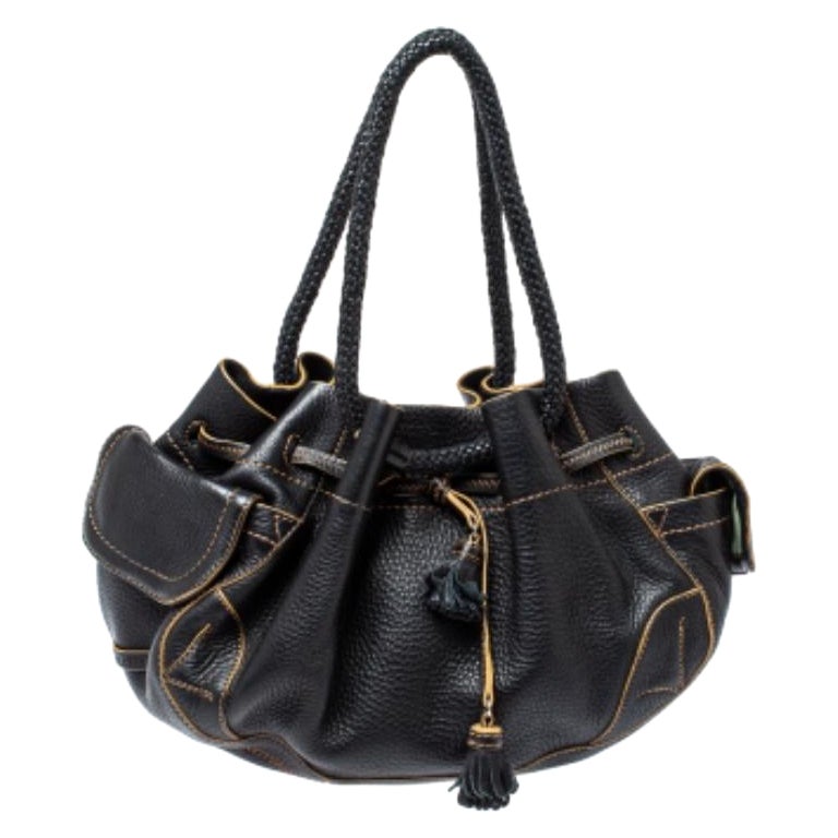 Cole Haan Leather Black Drawstring Braided Handle Hobo (Hobo à poignée tressée en cuir)