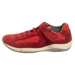 Prada Sport Red Suede and Nylon Low Top Sneaker Size 34