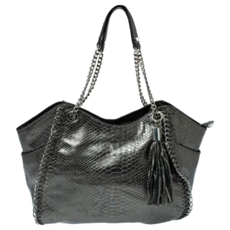 MICHAEL Michael Kors Metallic Python Effect Leather Tassel Chain Detail Satchel For Sale