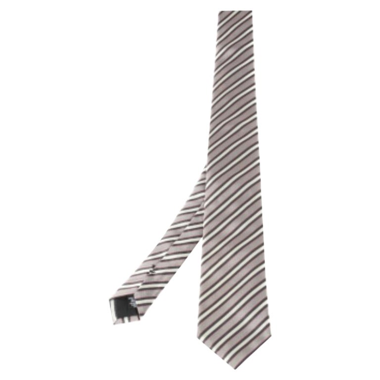 Boss By Hugo Boss White Diagonal Striped Silk Tie For Sale