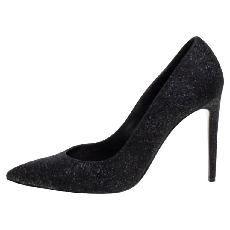 Ralph Lauren Black Glitter Pointed Toe Pumps Size 37 For Sale
