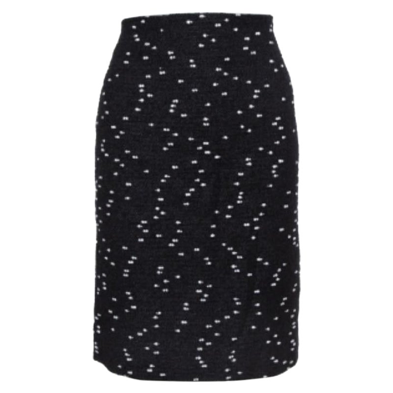 Oscar de la Renta Monochrome Tweed Fitted Short Skirt M For Sale