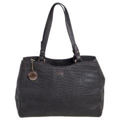 DKNY Grey Crocodile Embossed Leather Tote