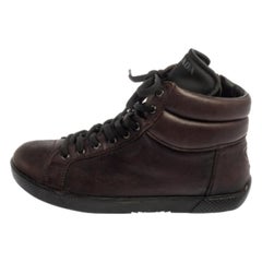 Prada Sport - Scarpe da ginnastica alte in pelle marrone misura 35