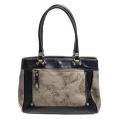 Alviero Martini 1A Classe Black/Beige Geo Print Coated Canvas and Leather Tote