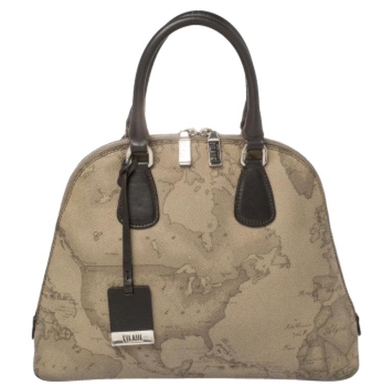 Alviero Martini 1A Classe Grey Geo Print Coated Canvas Dome Satchel For Sale