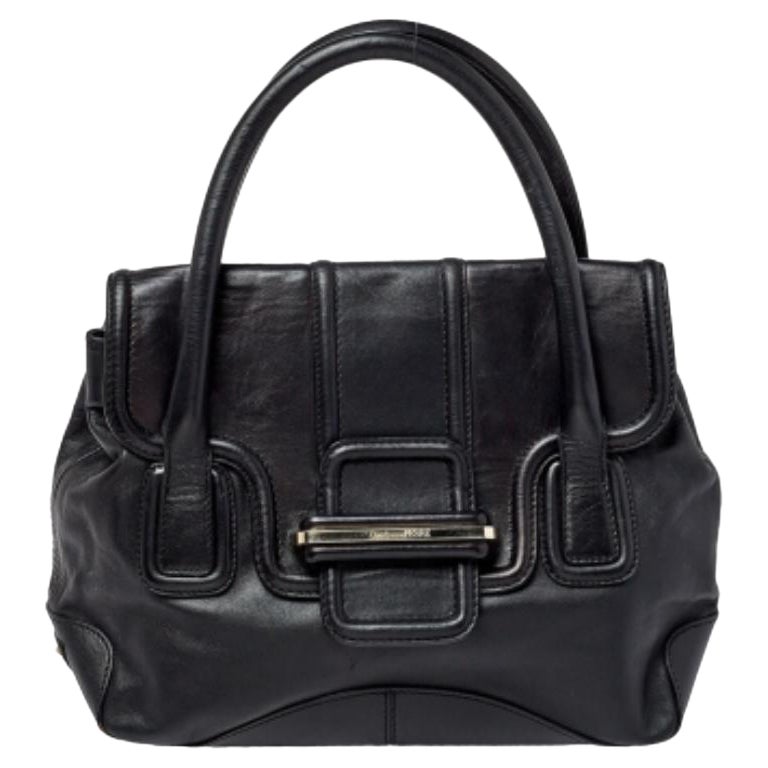 Gianfranco Ferre Black Leather Flap Satchel For Sale