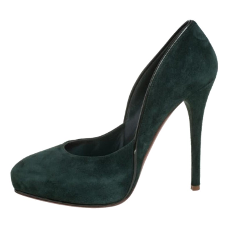 Ralph Lauren Dark Green Suede Platform Pumps Size 38 For Sale