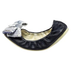 Prada Sport Dark Blue Leather Bow Scrunch Ballet Flats Size 36