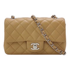 Chanel Classic Flap Rectangular Mini Beige Lambskin Silver Hardware 2018