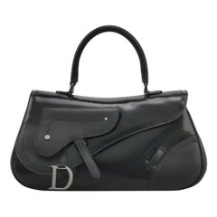 Dior Top Handle Saddle Bag Black Smooth Shiny Calfskin Leather