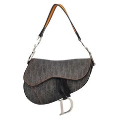 Dior Saddle Vintage Black Oblique with Orange Trim