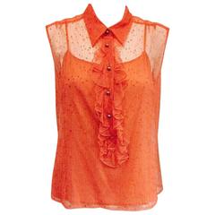 Chanel Peach Lace Sleeveless Top with Camisole and Ruffled Front 9