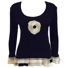 Chanel 2003 Cruise Black Cotton Knit Pullover With Ruffled Hem and Cuffs 3