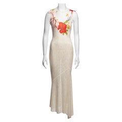 John Galliano White Viscose Knit and Tulle Dress with Floral Appliqués, FW 2000