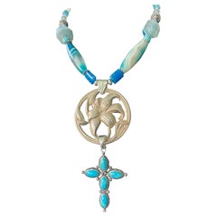 LB offers Vintage Sterling Floral Brooch Turquoise Cross Agates Crystal Necklace