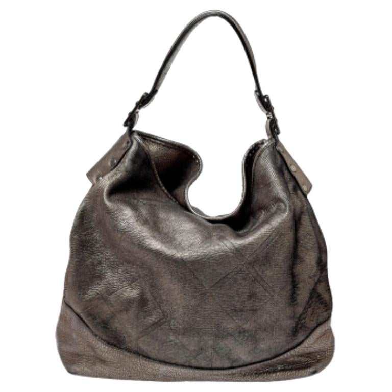 Burberry Metallic Silver Leather Large Hobo For Sale