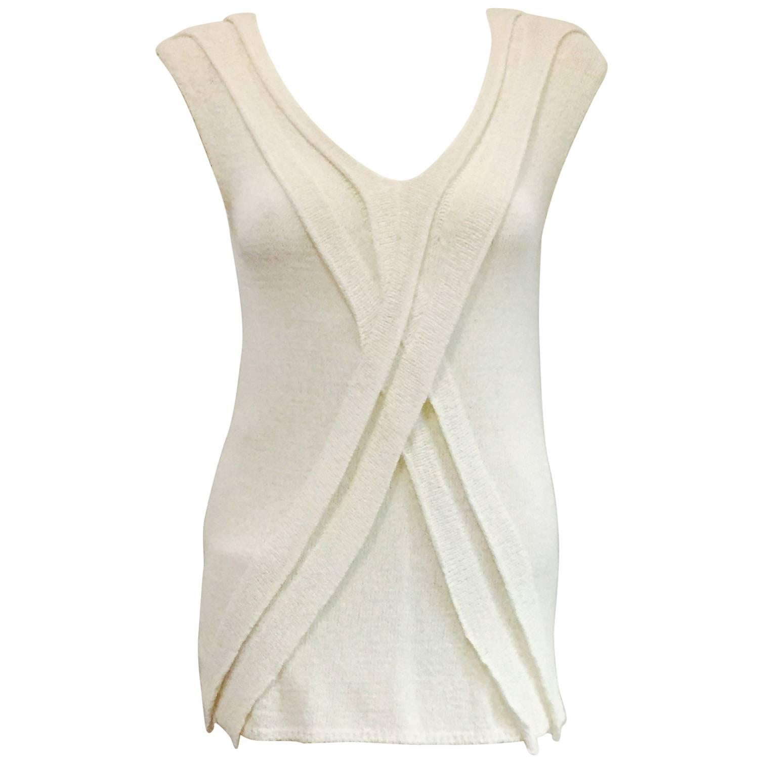 Chanel Longer Length Ivory Stretch Top With V-Neckline and Cap Sleeves  For Sale