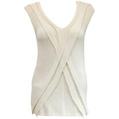 Chanel Longer Length Ivory Stretch Top With V-Neckline and Cap Sleeves 