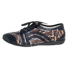 Salvatore Ferragamo Brown/Black Canvas And Leather Low Top Sneakers Size 43.5