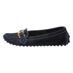 Louis Vuitton Blue Suede Logo Slip On Loafers Size 36.5