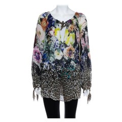 Just Cavalli Multicolor Floral & Animal Printed Silk Tunic M