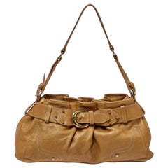 Aigner Metallic Beige Pleated Leather Satchel