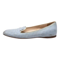 Prada Blue/White Canvas Smoking Loafers Size 37