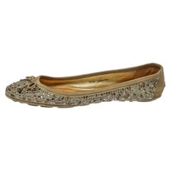 Jimmy Choo Grey Crystal Embellished Suede Weber Ballet Flats Size 38.5