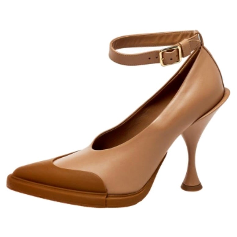 Burberry Brown Leather And Rubber Evan Ankle Strap Pumps Size 38.5 For Sale