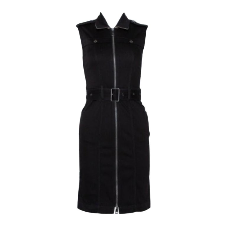 Burberry Brit Black Denim Belted Zipper Front Short Dress S For Sale