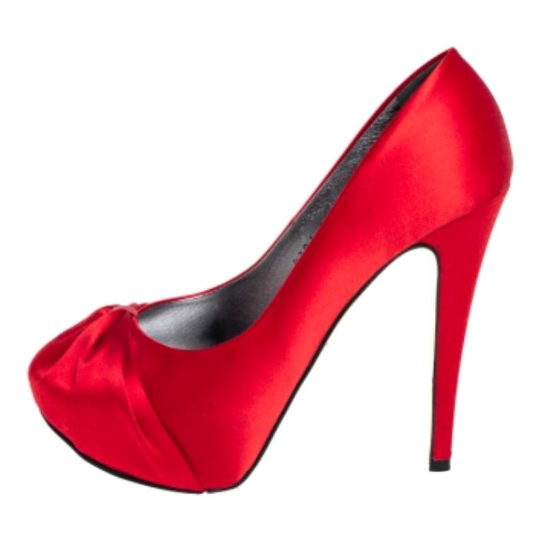 Gina Red Satin Platform Pumps Size 37.5 For Sale