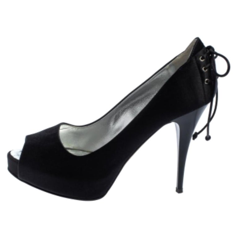 Giuseppe Zanotti Black Satin Peep Toe Knot Detailed Pumps Size 36.5 For Sale