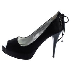 Giuseppe Zanotti Black Satin Peep Toe Knot Detailed Pumps Size 36.5
