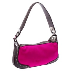 Escada Magenta/Dark Brown Leather and Canvas Small Eluna Bag
