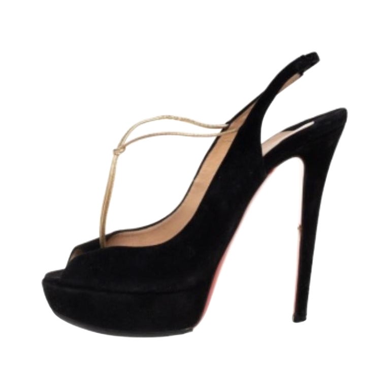 Christian Louboutin Black Suede Alta Spritney Slingback Pumps Size 38.5 For Sale