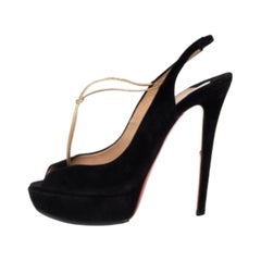 Christian Louboutin Black Suede Alta Spritney Slingback Pumps Size 38.5